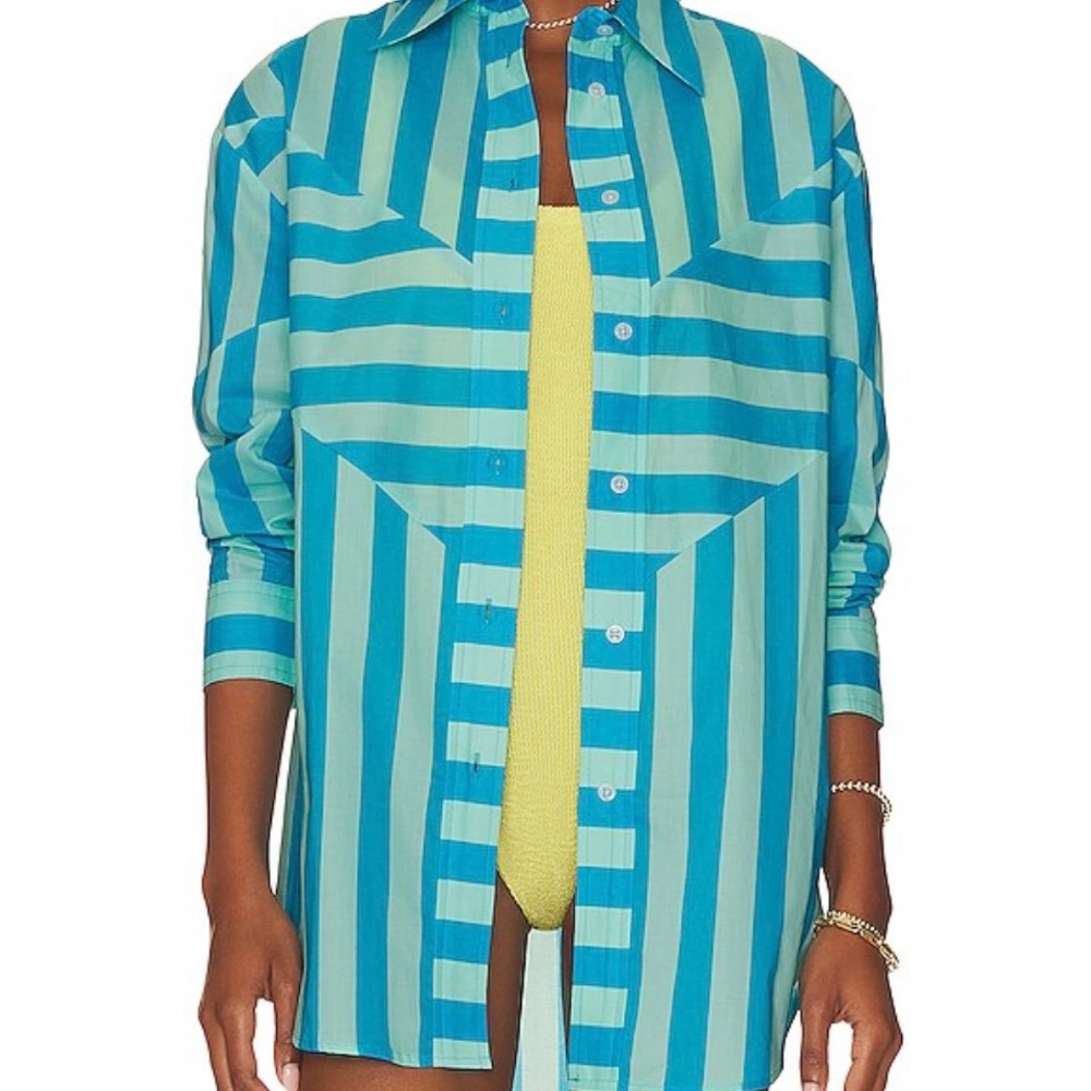 Solid and Stripes The Arlette Oxford Stripe  cotton Swim coverup